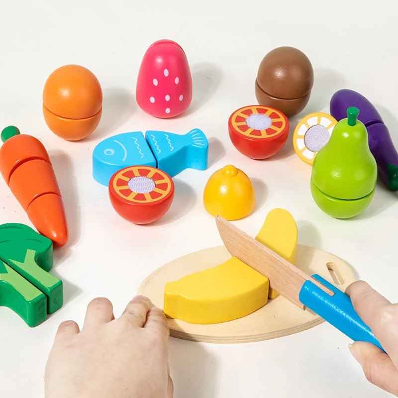 🍓 Wooden Pretend Kitchen Toy – Montessori Cutting Fruits & Veggies 🥕 - JOYFULBLOCKS